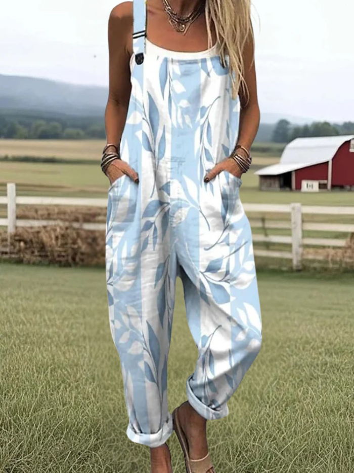 Marry | Stripe Leaf Print Jumpsuit