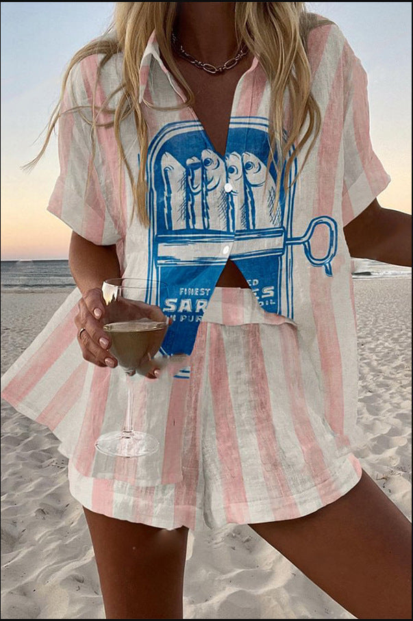 Silava | Short Summer Set with Sardine Pattern