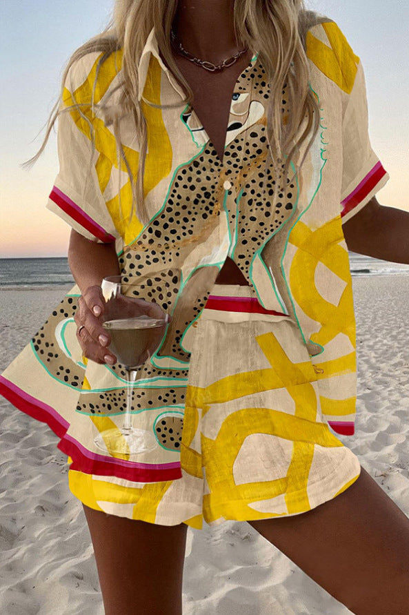 Casima | Short Summer Set with Leopard Print