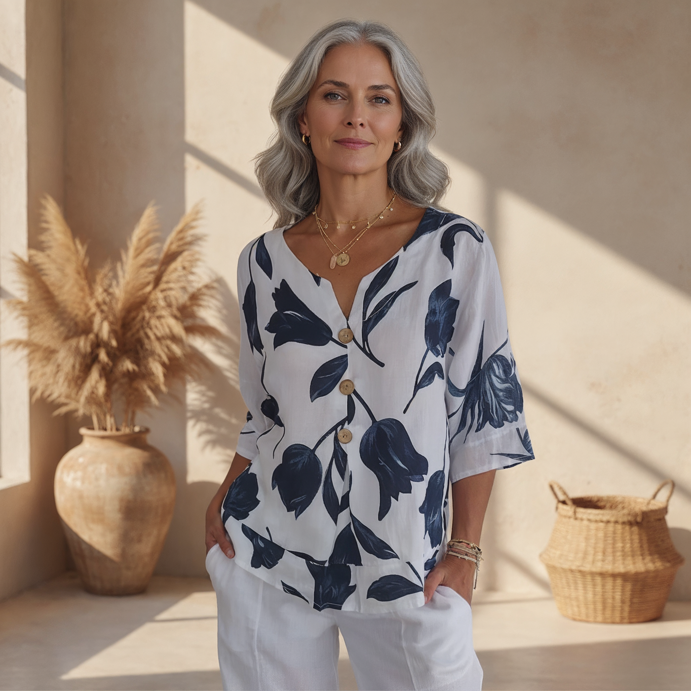 Eluriel | Floral Button-Up Blouse